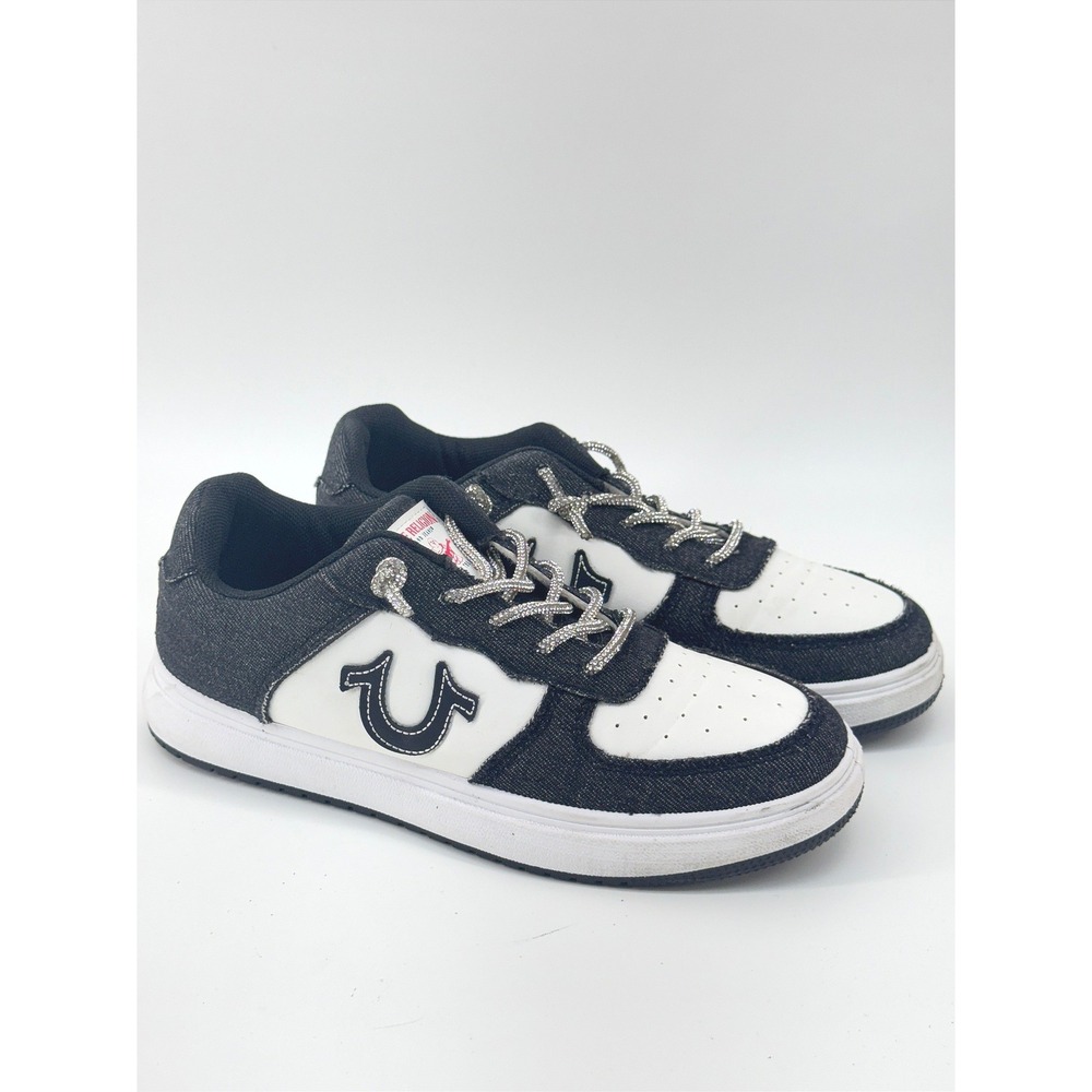 True Religion Sneakers‎ Kids Size 9 Black White Denim Rhinestone Casual Shoes